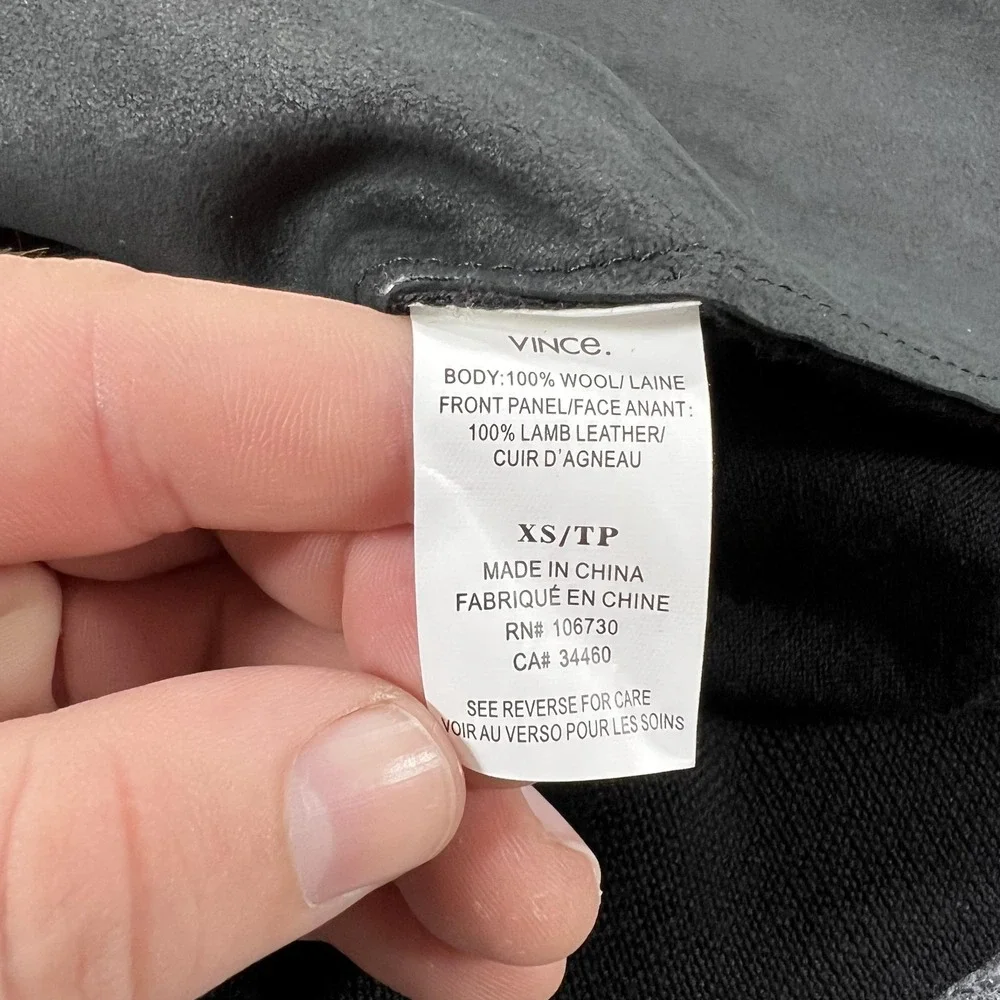 Vince Sweater Womens XS Black Lamb Leather Front Wool Knit Crew Pullover - Picture 3 of 9